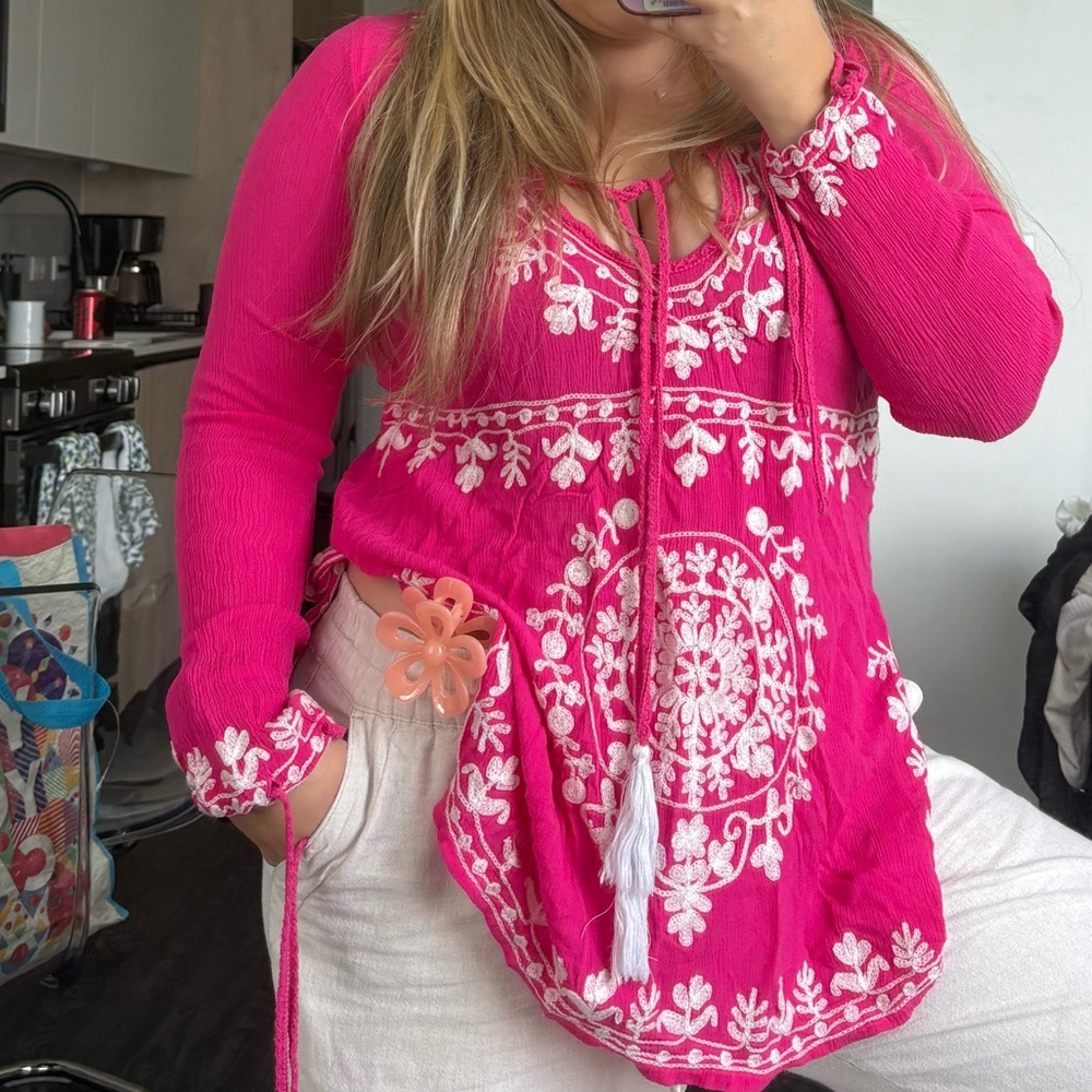 Embroidered Pink Women's Top